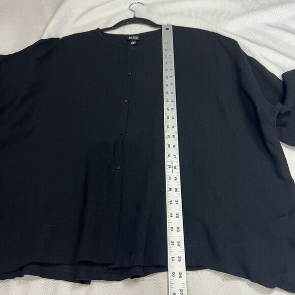 Eileen Fisher Viscose Linen Blend Black Oversized Lagenlook Button Front Top S - Picture 4 of 8